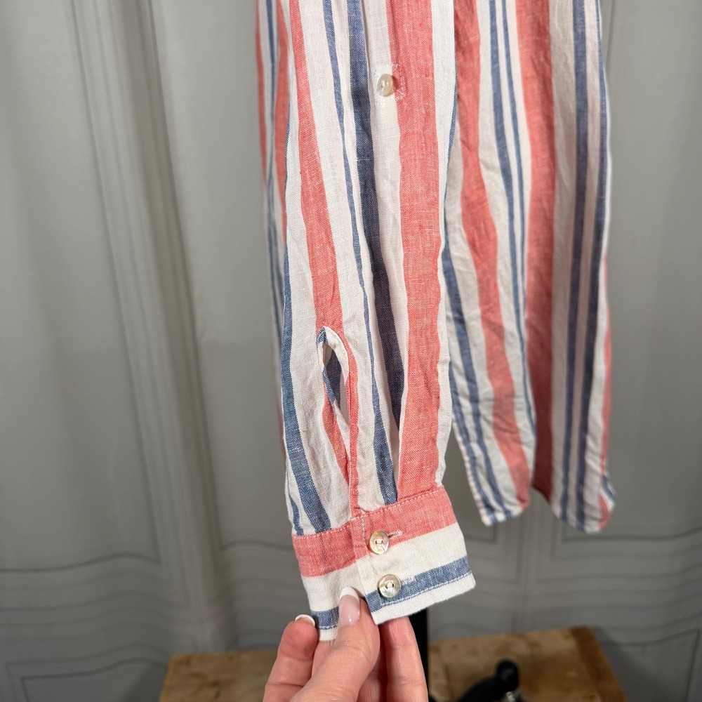 Artisan NY 100% Linen Striped Button-Down Shirt Dress Muted Coastal Tunic-Medium - Picture 6 of 13